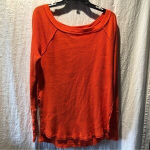 We the Free orange waffle knit long sleeve henly boatneck cotton reverse seams S